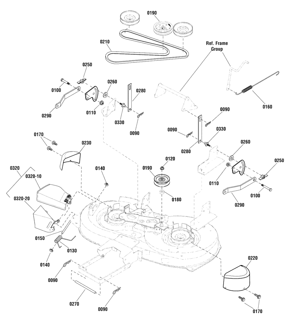 38-Inch Mower Deck - Clutch And Support Group Diagram and Parts List for MT145380 (2691226)(2014) Murray Lawn Tractor