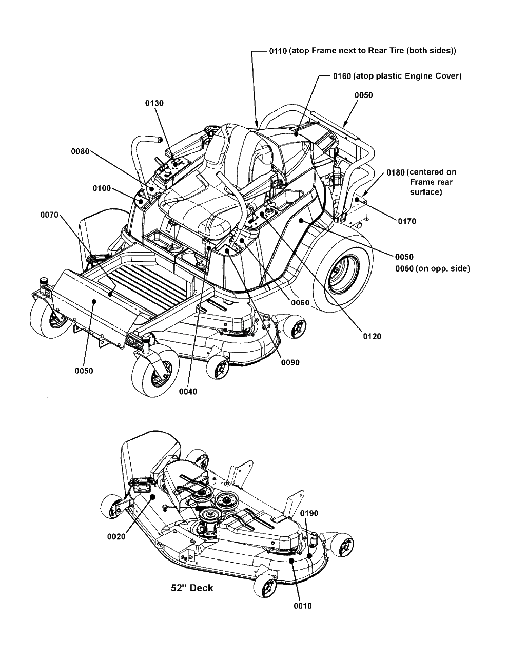 Decal Group Diagram and Parts List for RZT26520 (2691079-00)(2012) Murray Lawn Tractor