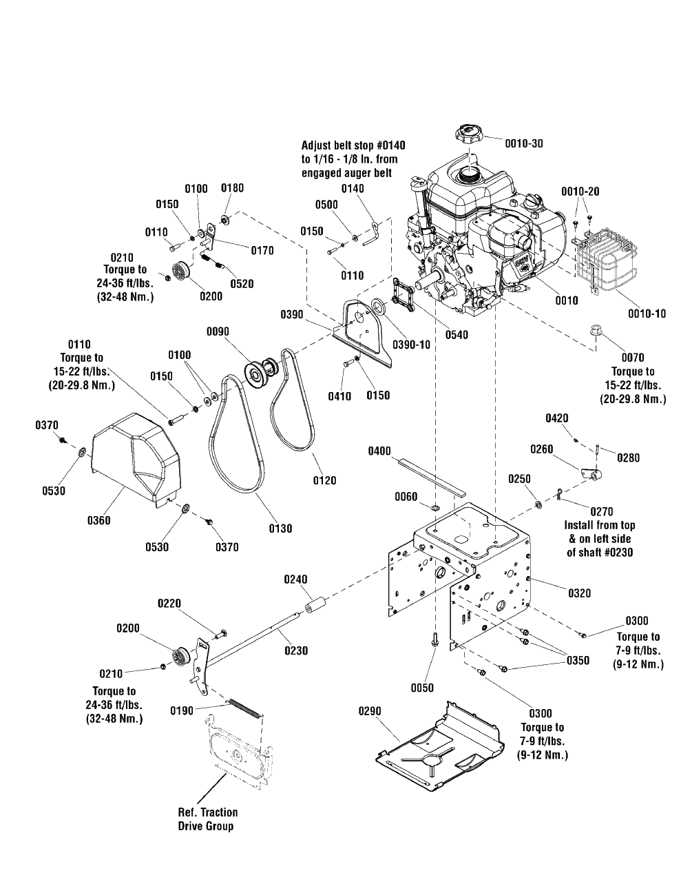 Engine Group Diagram and Parts List for ML61750R (1696212-00)(2012) Murray Snow Blower
