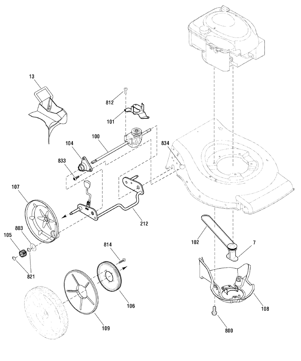 Drive Group Diagram and Parts List for MXMH625 (881029)(2010) Murray Lawn Mower