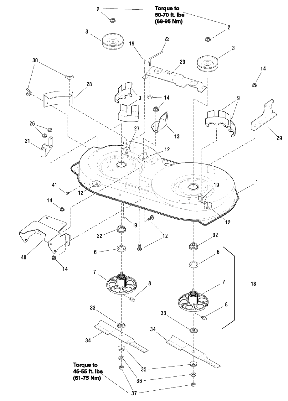 42-Inch Mower Deck - Housing, Arbors And Blade (7501129 7501335 7501373) Diagram and Parts List for EYK155420GF (7800485)(2009) Murray Lawn Tractor Accessories