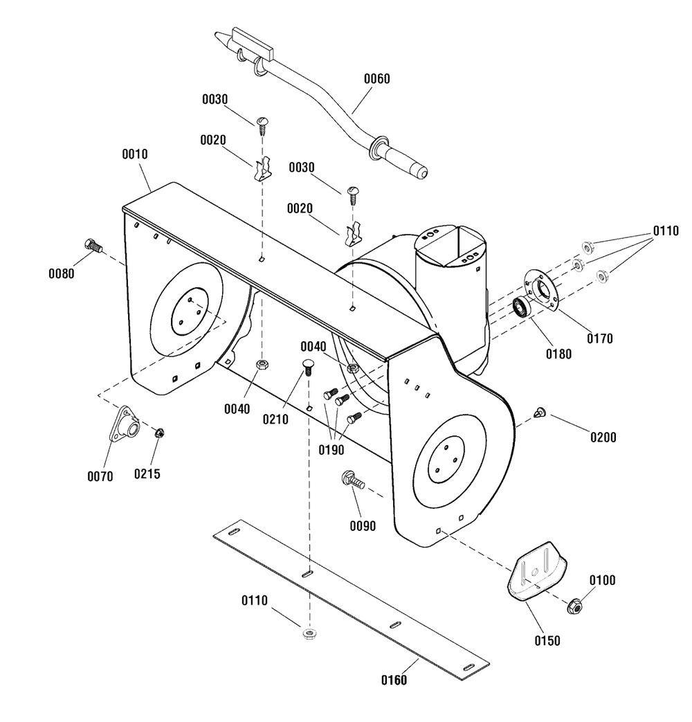 Auger Housing Group Diagram and Parts List for MH61900 (1696060)(2011) Murray Snow Blower