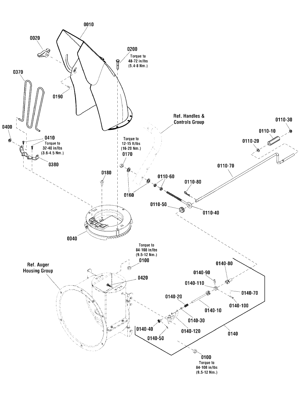 Discharge Chute Group - Left Hand Crank Diagram and Parts List for ML61900R (1696199-00)(2012) Murray Snow Blower