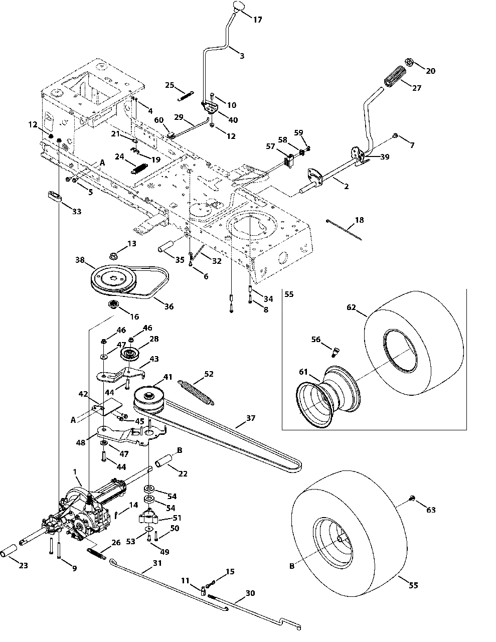 Transmission (Single Speed) Diagram and Parts List for 13BM772S058 2014 Murray Lawn Tractor