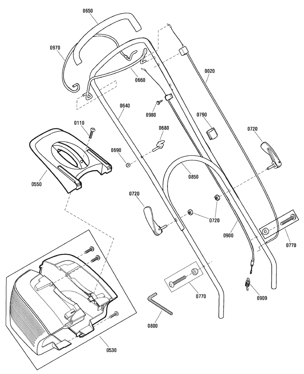 Handle, Controls And Grasscatcher Group (884146) Diagram and Parts List for 550 (884146)(2010) Murray Lawn Mower