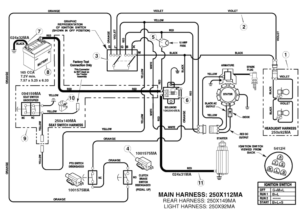 Electrical System Diagram and Parts List for 405628X51 (7800281)(2008) Murray Lawn Tractor