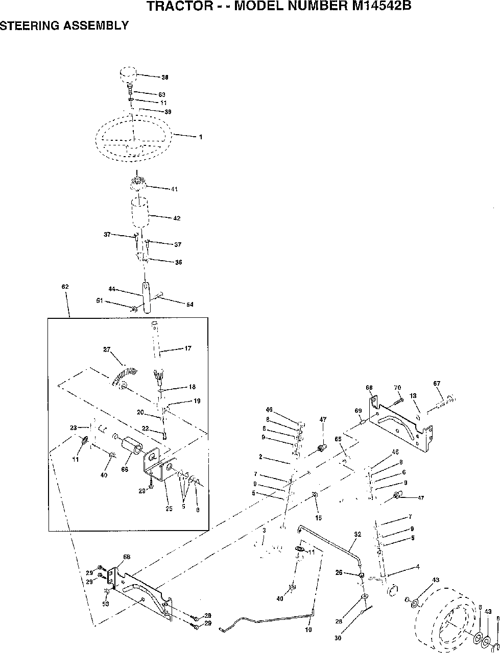 Steering Assembly Diagram and Parts List for M14542B 1997 Murray Lawn Tractor