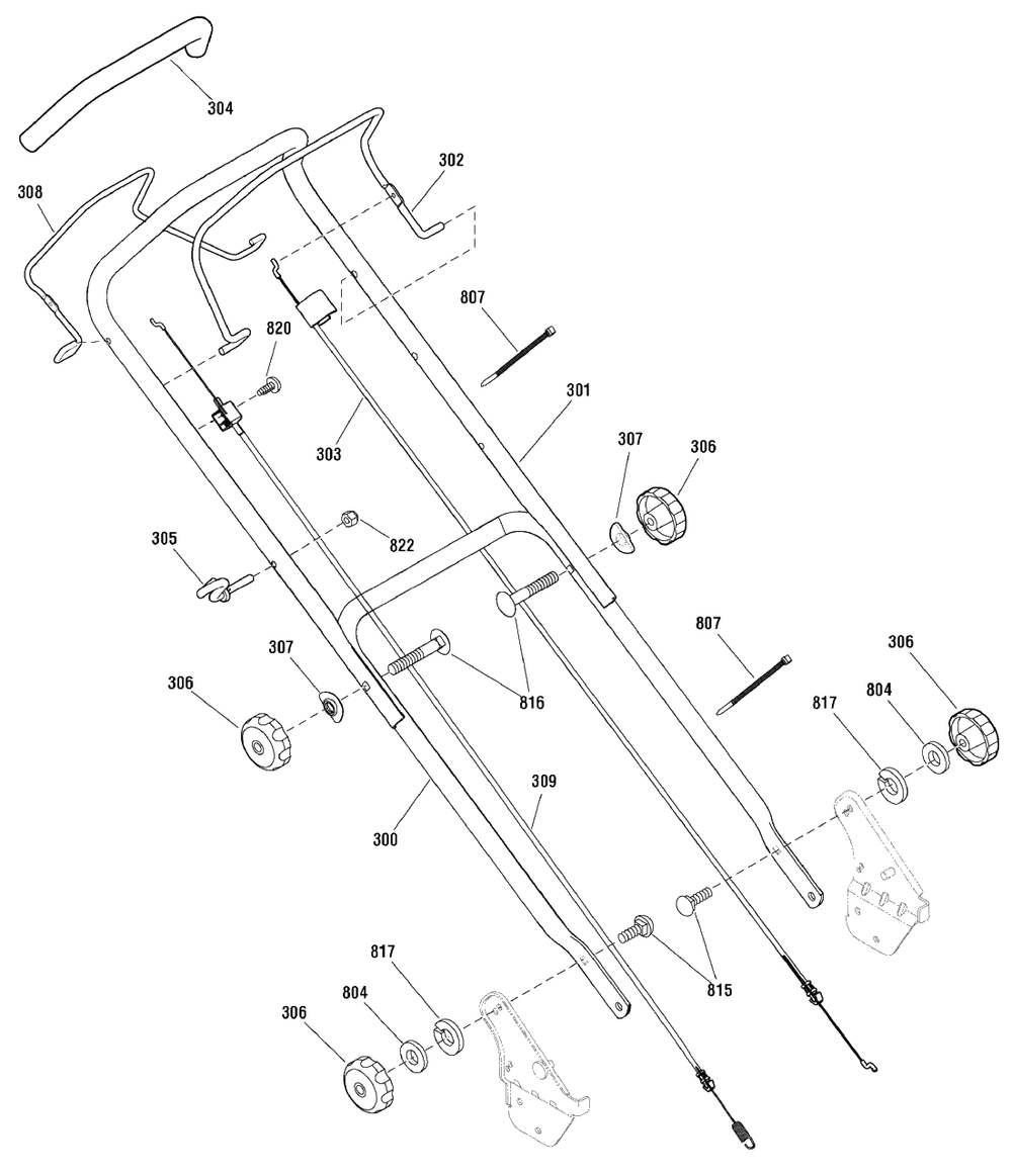 Handle Assembly Diagram and Parts List for MX450 (881021)(2010) Murray Lawn Mower