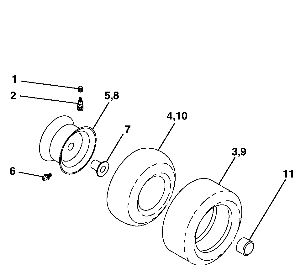 Wheels And Tires Diagram and Parts List for 425014X92E (960140001-00)(2005) Murray Lawn Tractor