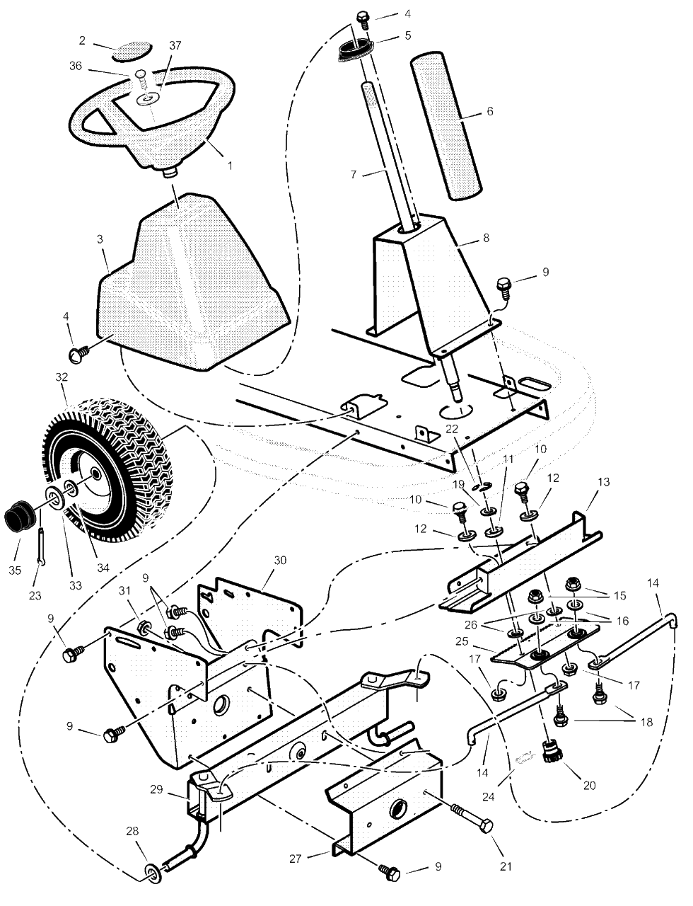 Steering Diagram and Parts List for 309029X51B 2003 Murray Lawn Tractor