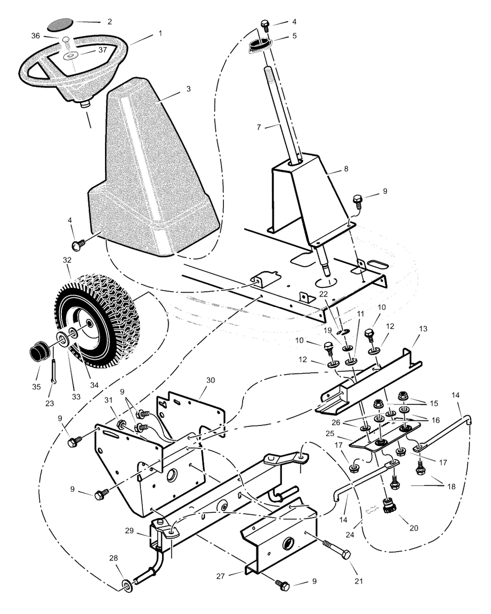 Steering Diagram and Parts List for 309029X11B 2003 Murray Lawn Tractor