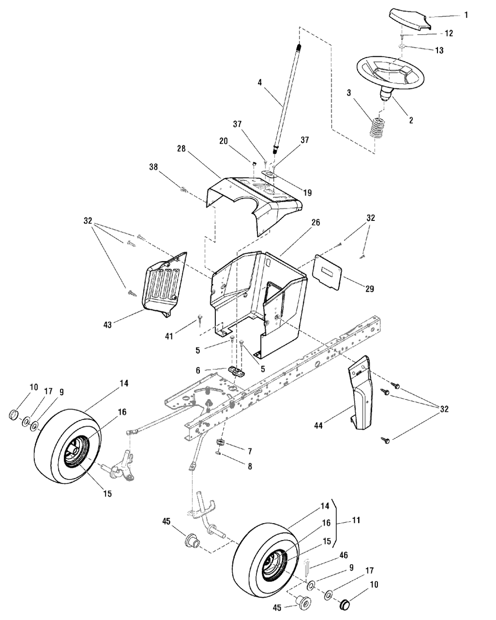 Steering Group Diagram and Parts List for MT24460 (7800564)(2009) Murray Lawn Tractor