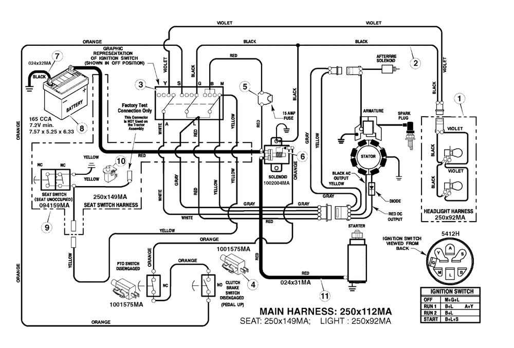 Electrical System Diagram and Parts List for 405628X114 (7800280)(2008) Murray Lawn Tractor