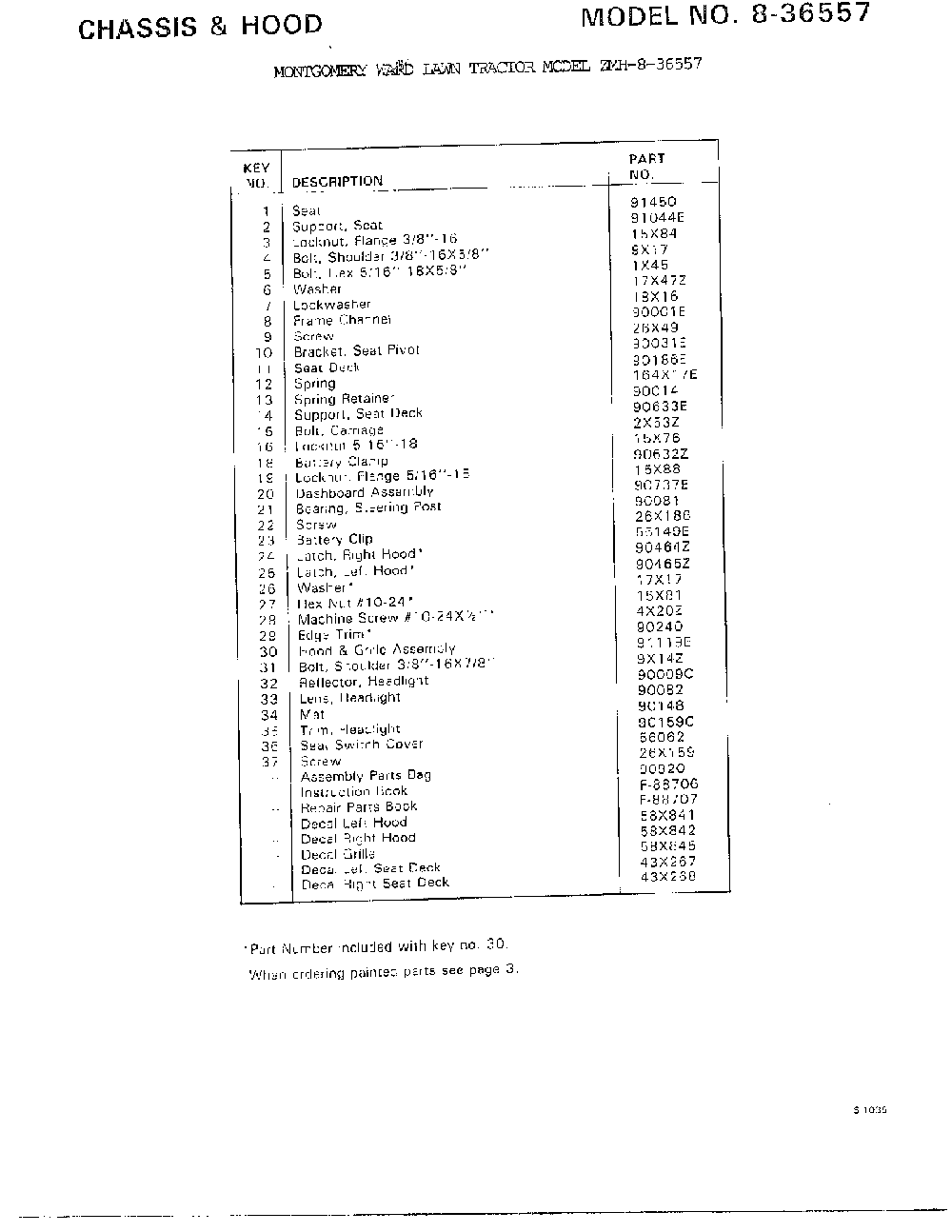 Chassis and hood page 2 Diagram and Parts List for 8-36557  Murray Lawn Tractor