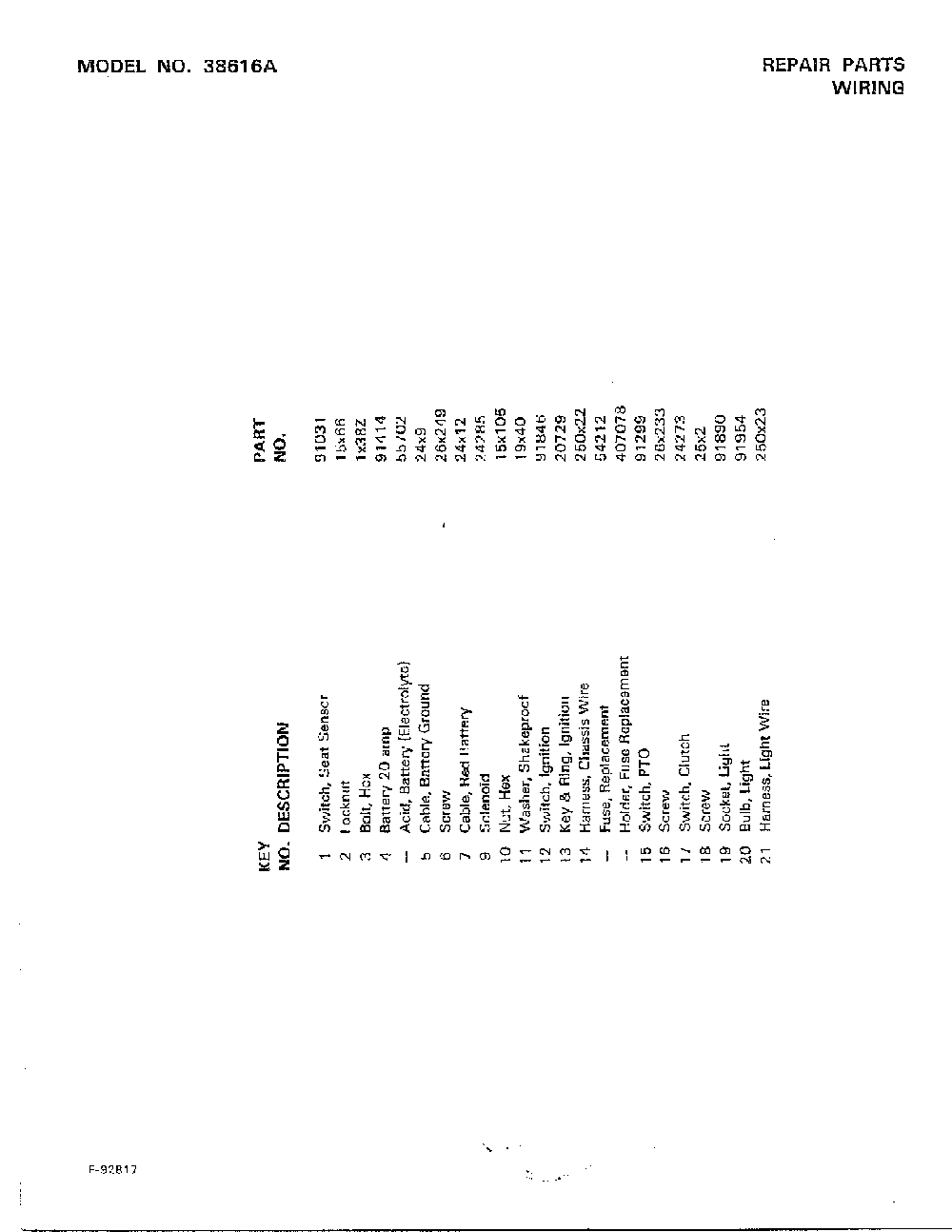 Wiring page 2 Diagram and Parts List for 38616A  Murray Lawn Tractor