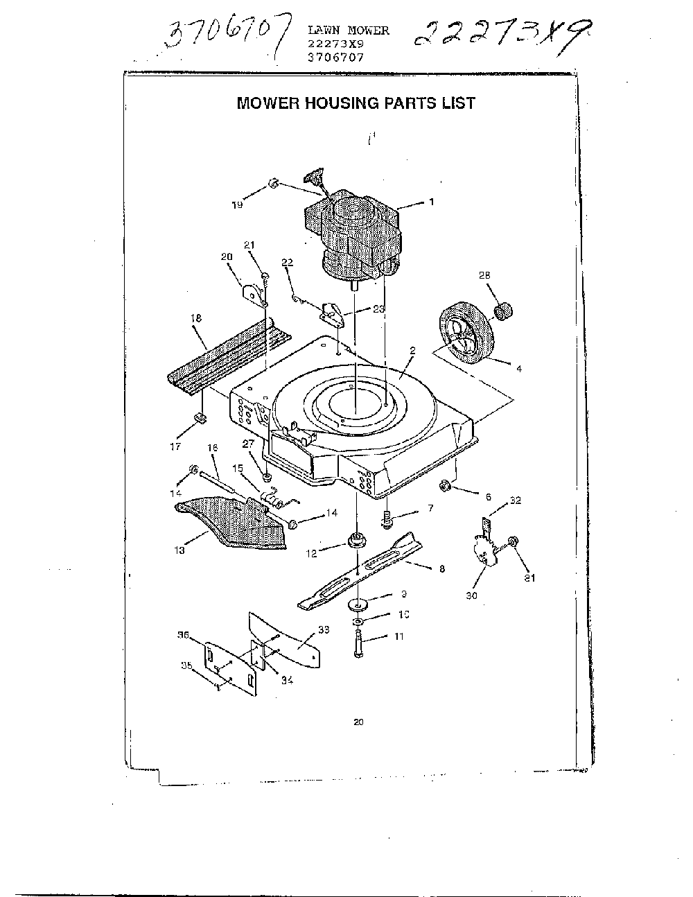 22"/mower housing Diagram and Parts List for 22273X9  Murray Lawn Mower