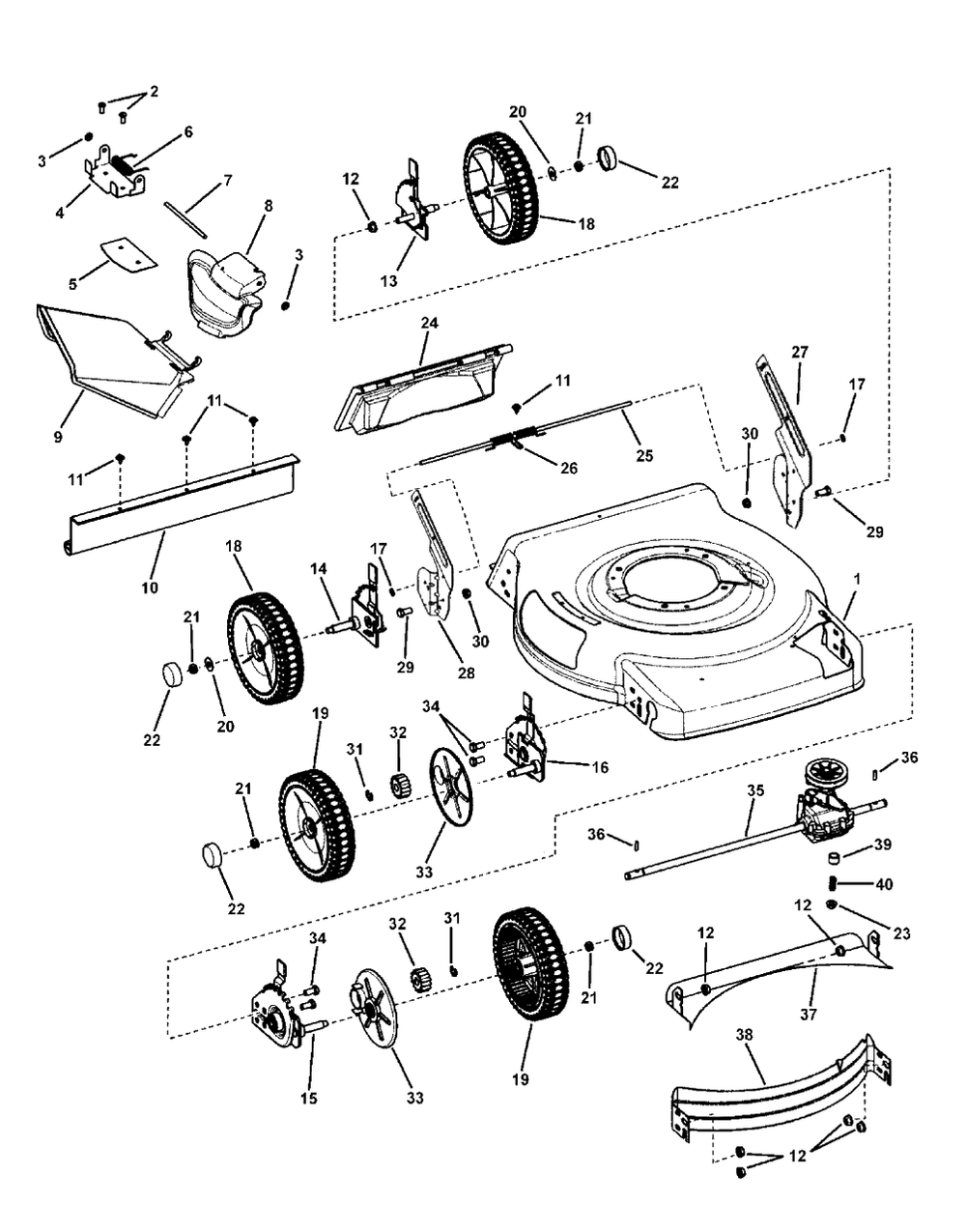 Deck Assembly - Self-Propelled, Standard Wheels Diagram and Parts List for MP22675FC (7800683)(2010) Murray Lawn Mower