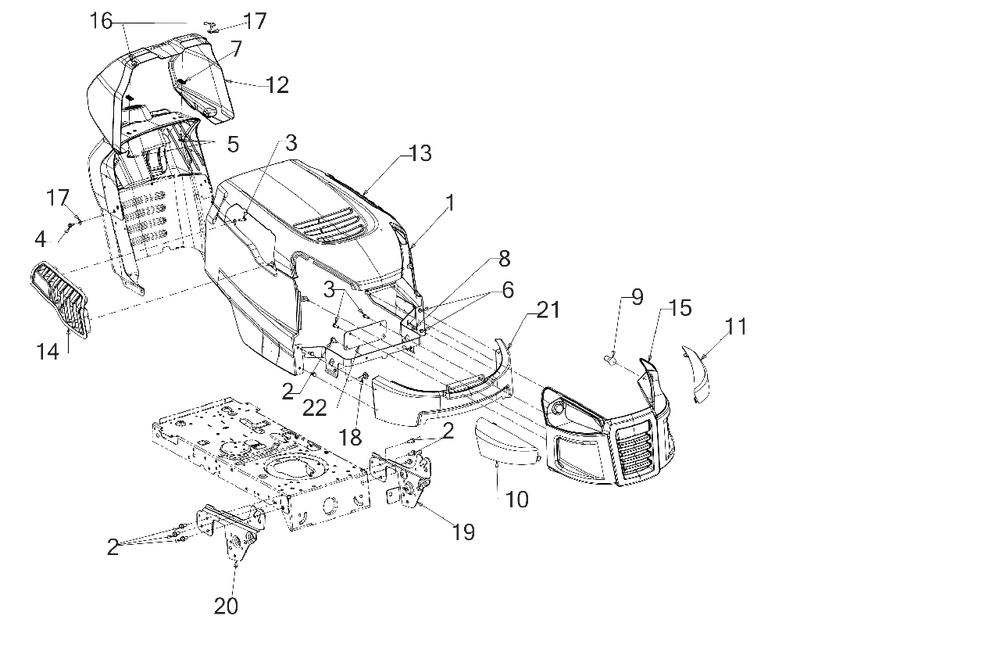 Hood And Grille Diagram and Parts List for M175-42 (13BN77SS058)(2020) Murray Lawn Tractor