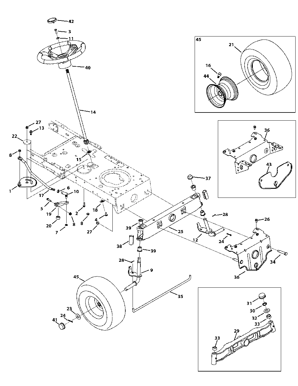 Front End Steering Diagram and Parts List for M195-46 2012 Murray Lawn Tractor