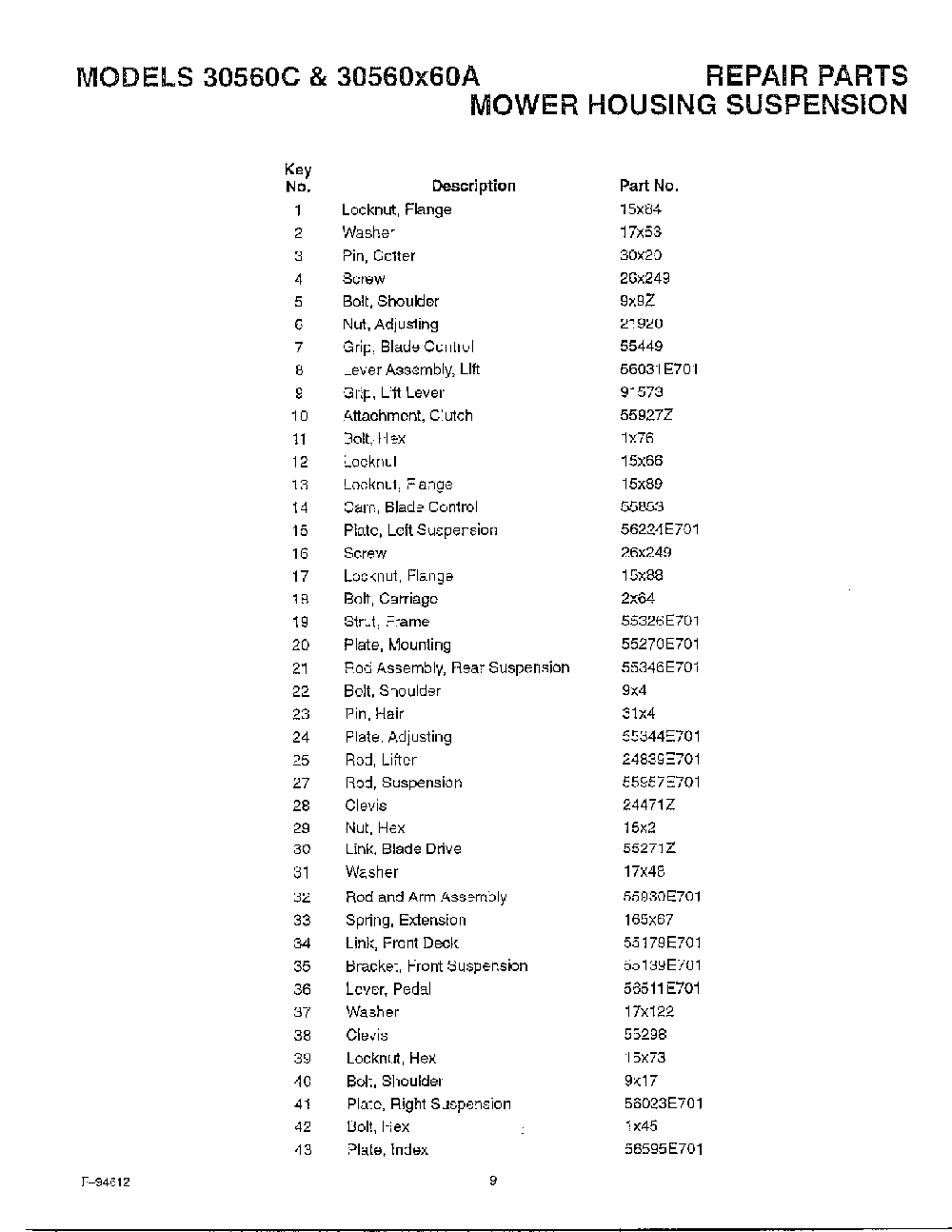 Mower housing suspension page 2 Diagram and Parts List for 30560X60A  Murray Lawn Mower