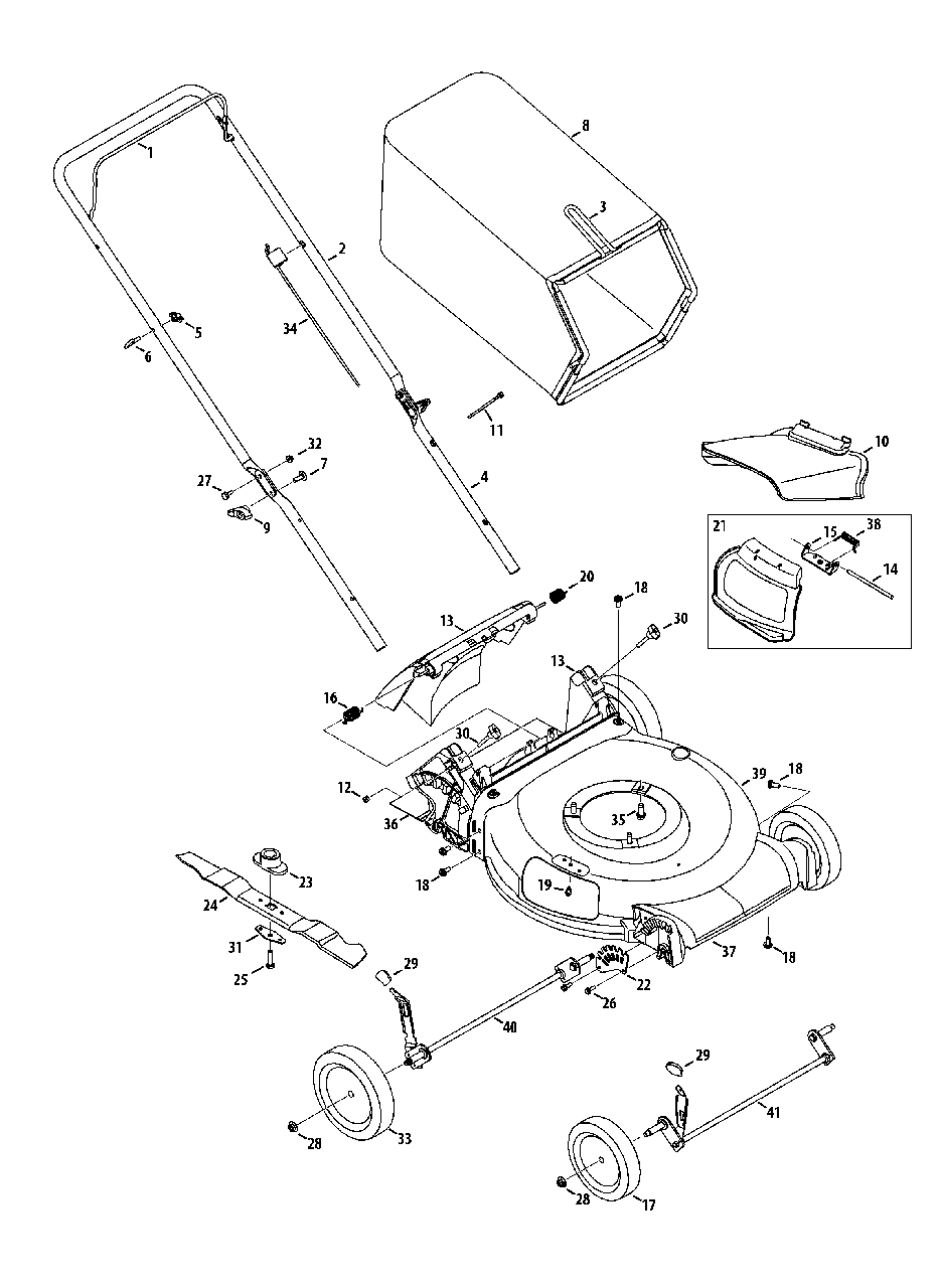 General Assembly Diagram and Parts List for ME21550 (11A-A23K758)(2013) Murray Lawn Mower