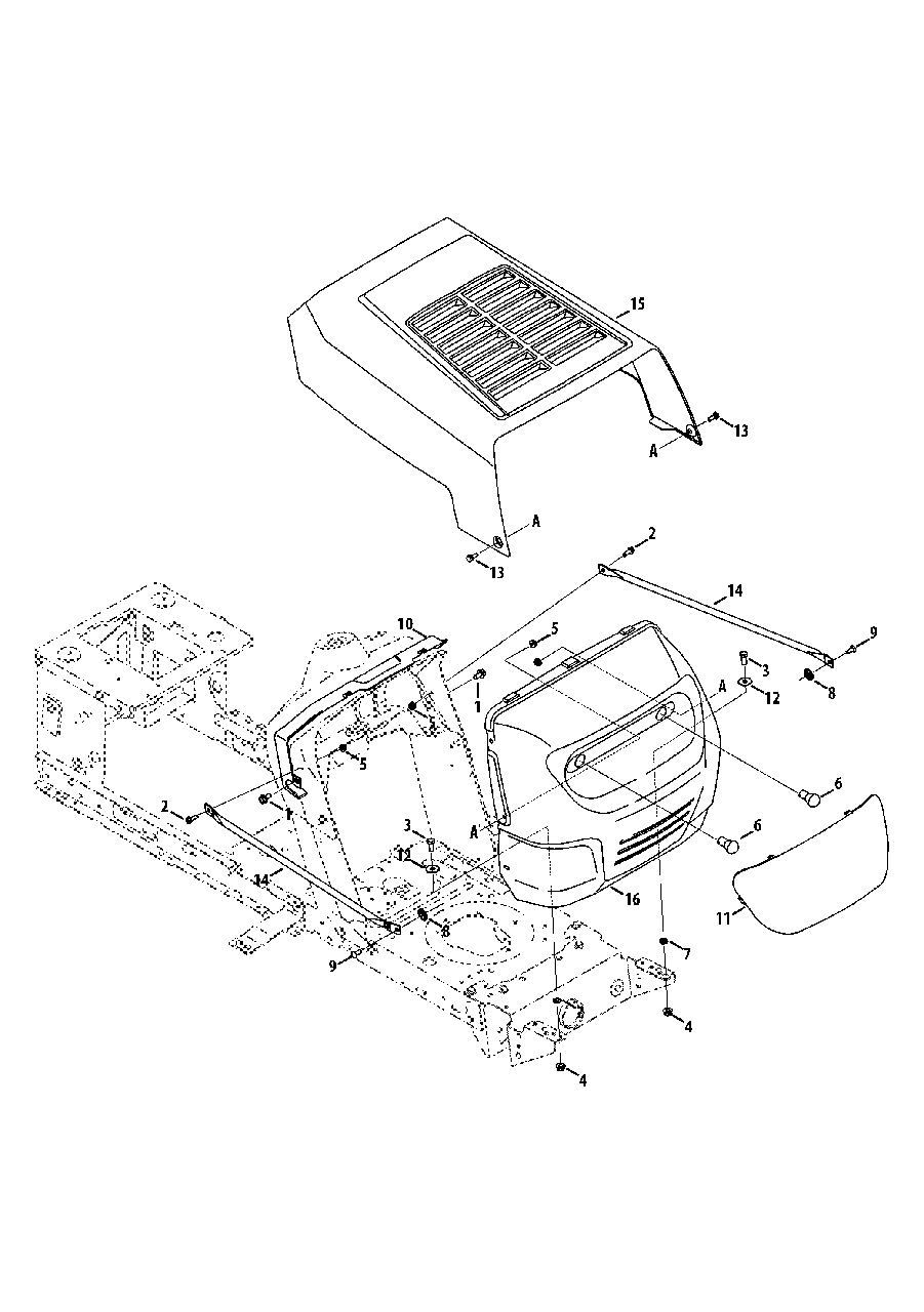 Hood And Grille Diagram and Parts List for 13AM772S058 2013 Murray Lawn Tractor