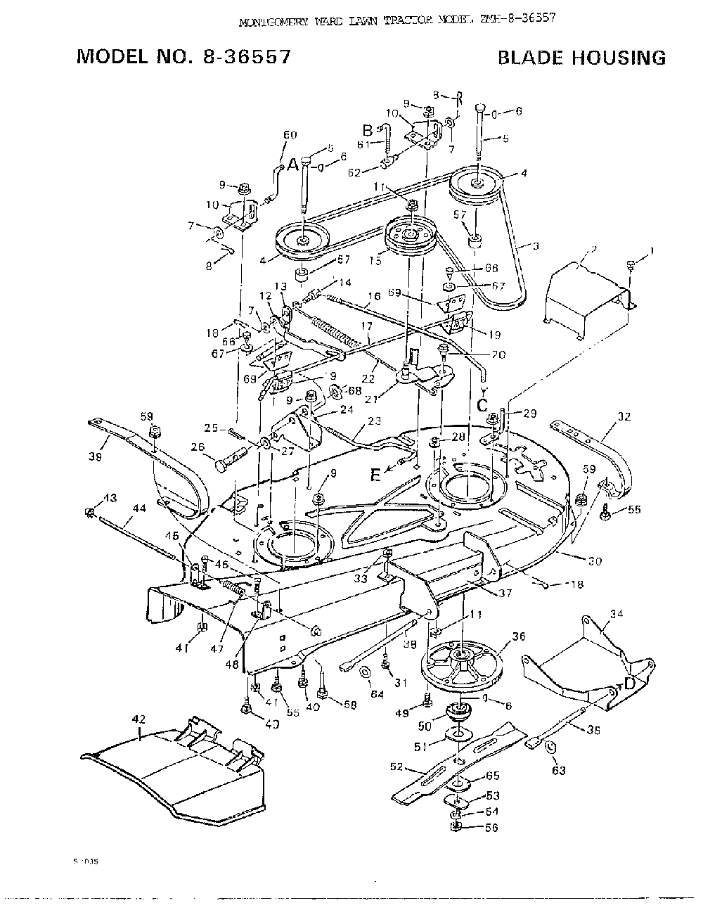 Blade housing Diagram and Parts List for 8-36557  Murray Lawn Tractor