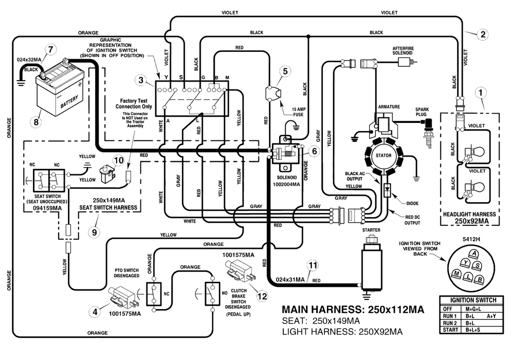 Electrical System Diagram and Parts List for 425307X51A (7800282)(2008) Murray Lawn Tractor