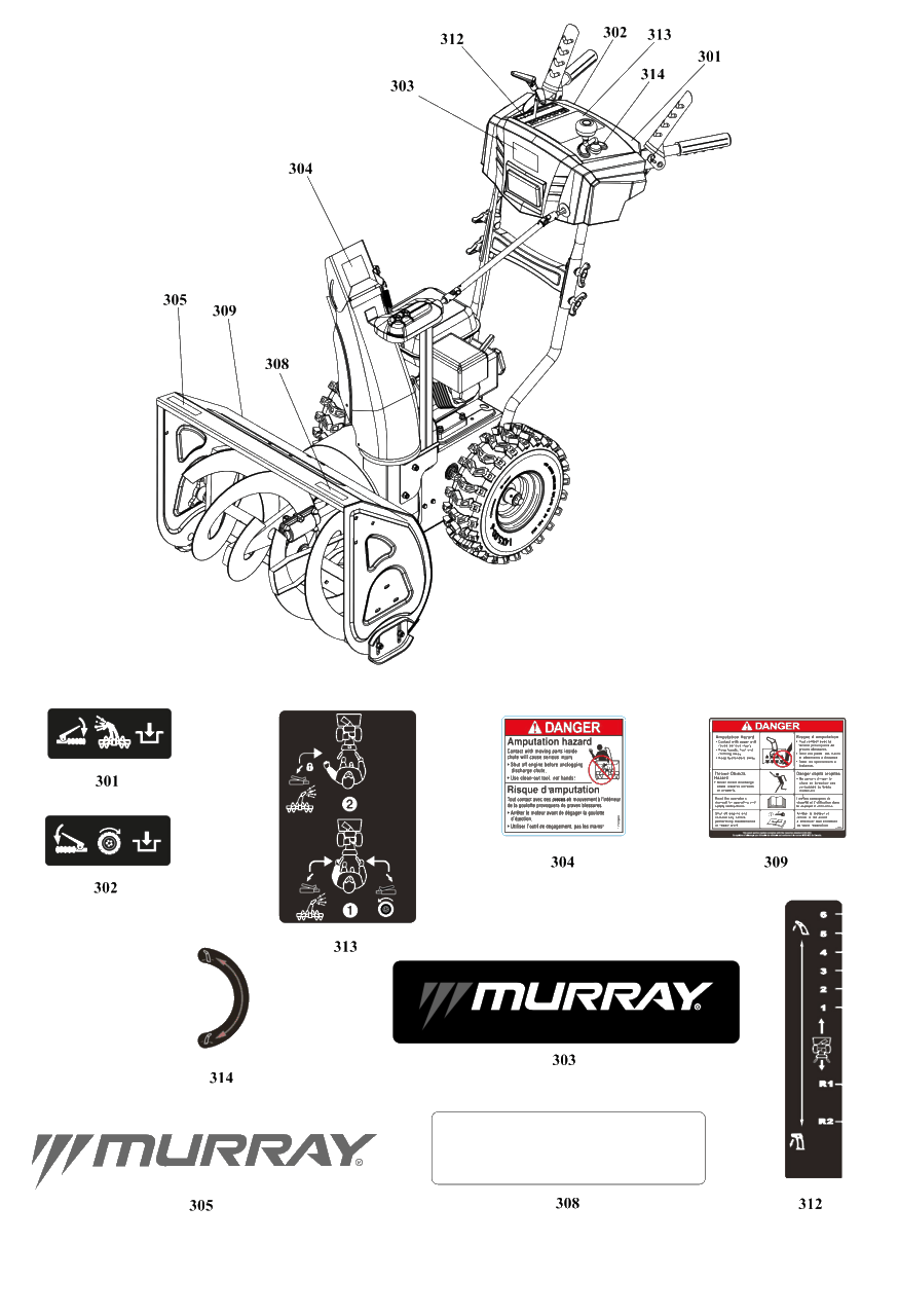 Decals Group Diagram and Parts List for S1024ES 1696937-02 Murray Snow Blower