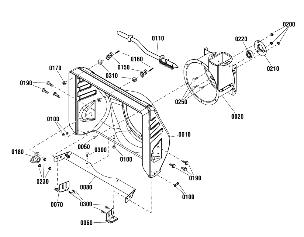 Auger Housing Group Diagram and Parts List for ML61750R (1696212-01)(2013) Murray Snow Blower