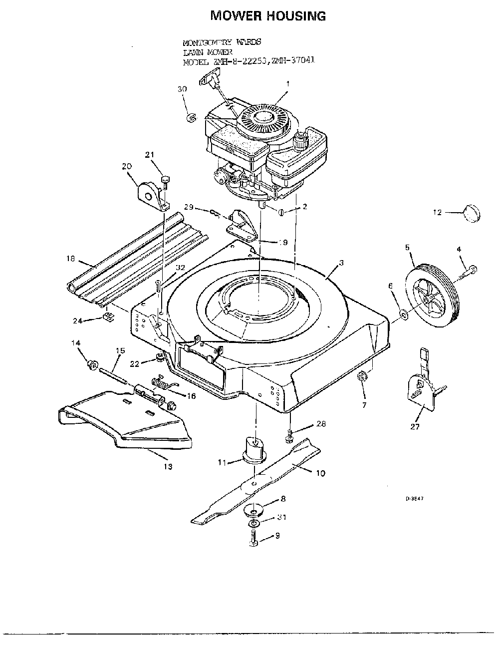 20"/22"-mower housing Diagram and Parts List for 8-22253  Murray Lawn Mower