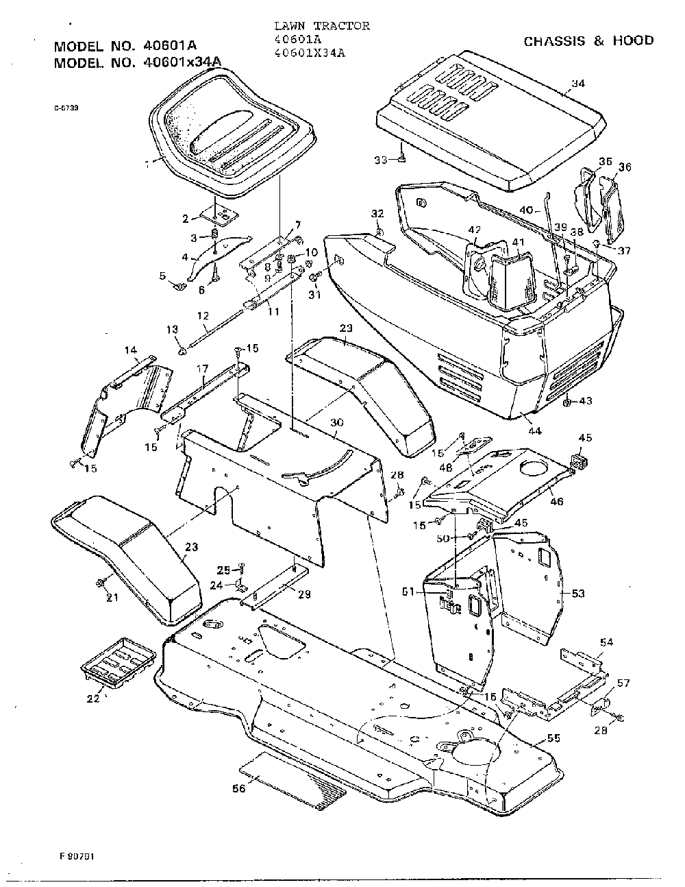 Chassis and hood Diagram and Parts List for 40601X34A  Murray Lawn Tractor
