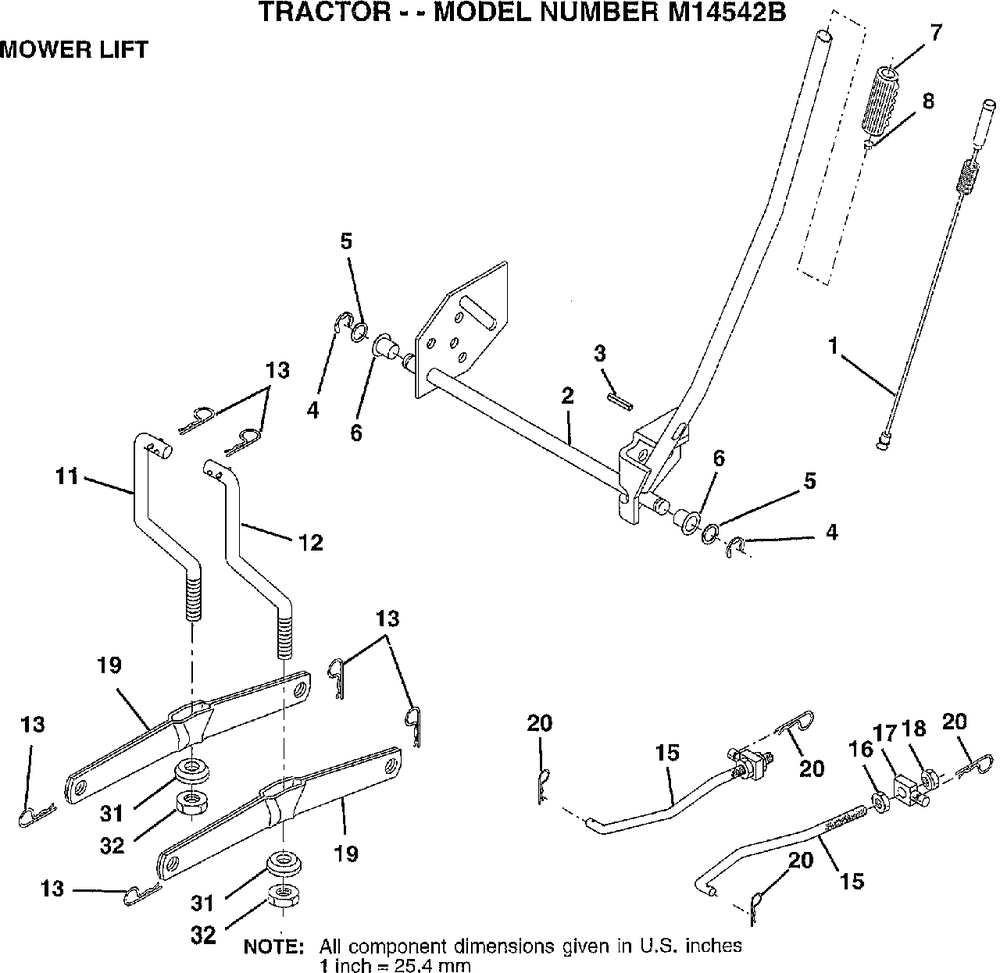 Mower Lift Diagram and Parts List for M14542B 1997 Murray Lawn Tractor