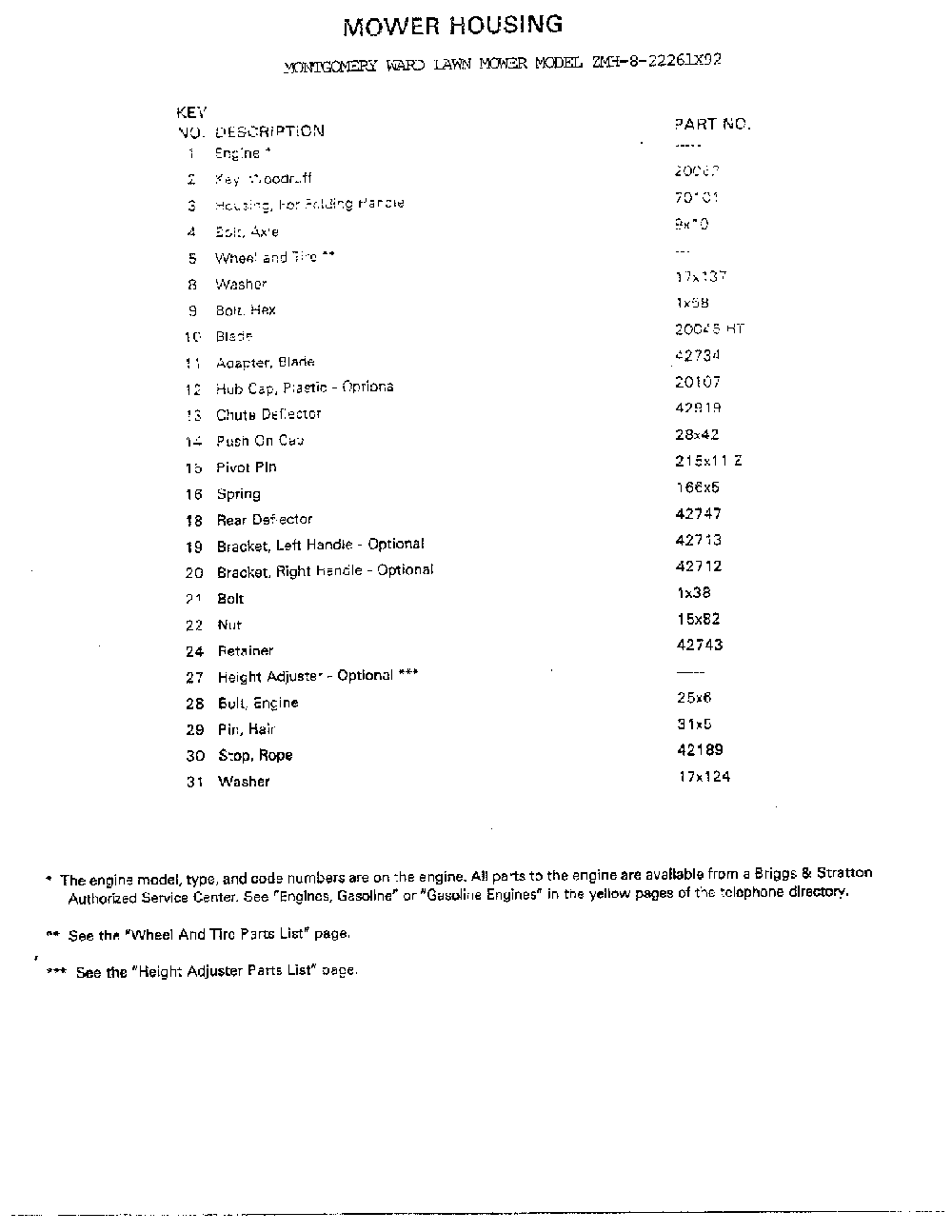 Mower housing page 2 Diagram and Parts List for 8-22261X92  Murray Lawn Mower