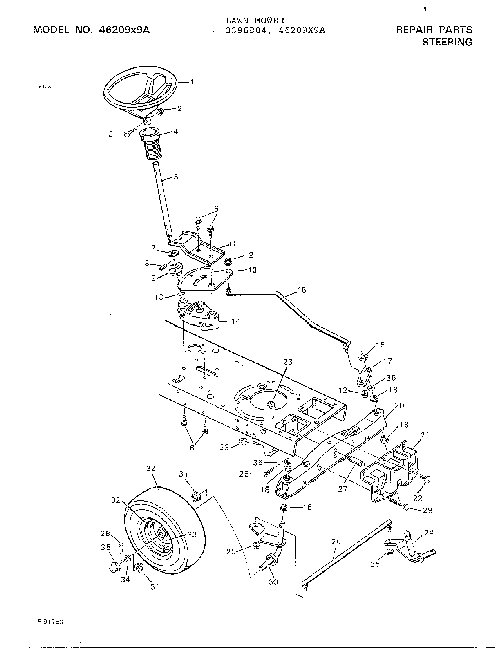 Steering Diagram and Parts List for 3396804  Murray Lawn Mower