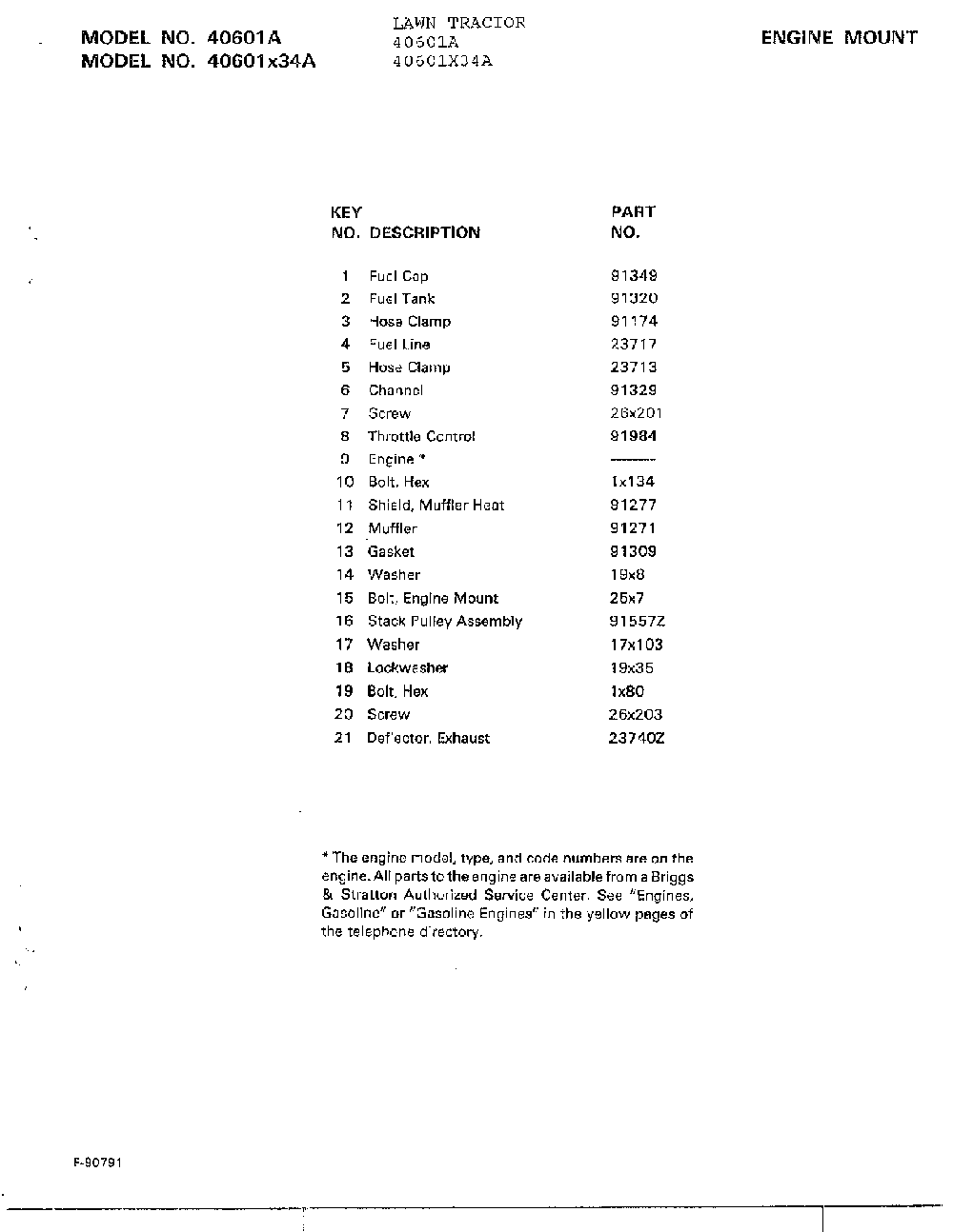 Engine mount page 2 Diagram and Parts List for 40601X34A  Murray Lawn Tractor