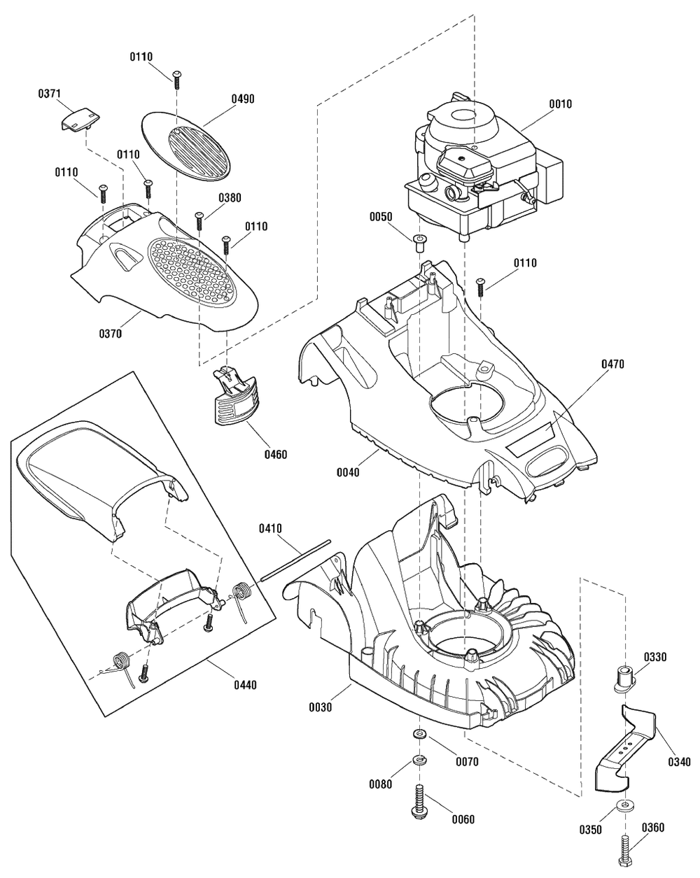 Deck And Engine Group (884145) Diagram and Parts List for 500 (884145)(2010) Murray Lawn Mower
