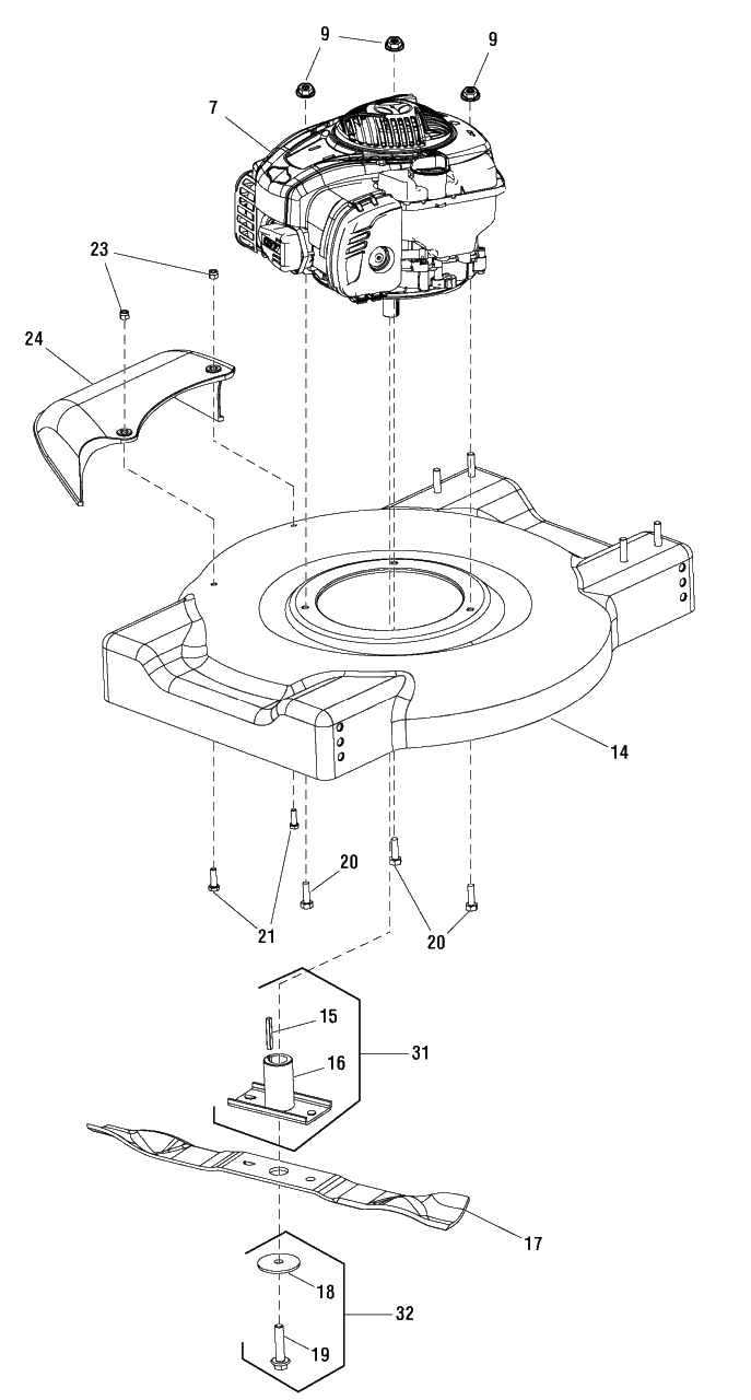 Deck And Engine Group (866079) Diagram and Parts List for MP450D20 (866079-00)(2016) Murray Lawn Mower