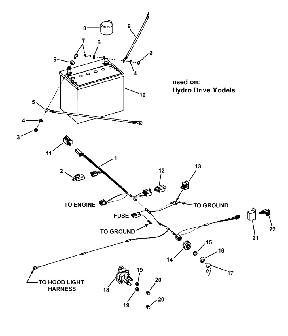 Electrical Group - Hydro Drive Diagram and Parts List for LT20460 (7800192)(2008) Murray Lawn Tractor