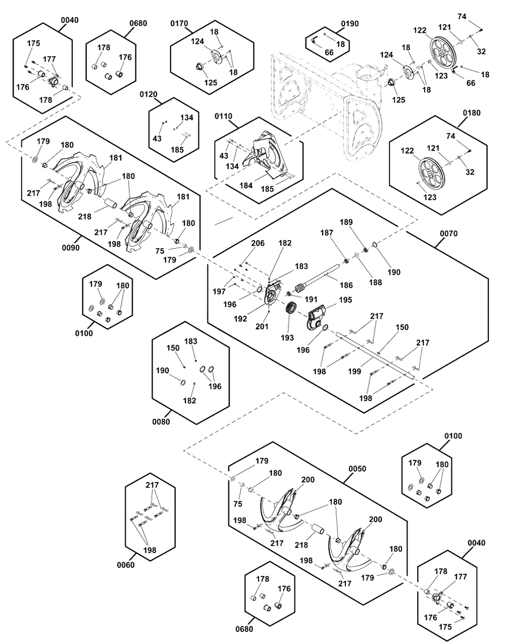 Auger Drive Group Diagram and Parts List for S1024ES 1696937-02 Murray Snow Blower