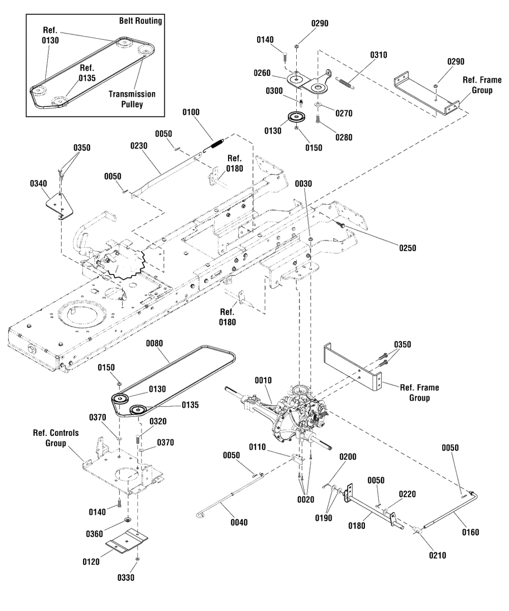 Transmission Group (885445) Diagram and Parts List for EMT16538RD (2690927)(2011) Murray Lawn Tractor