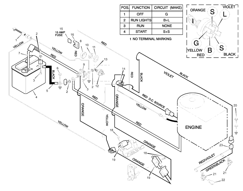 Electrical System Diagram and Parts List for MT432T (38717x53A)(1999) Murray Lawn Tractor