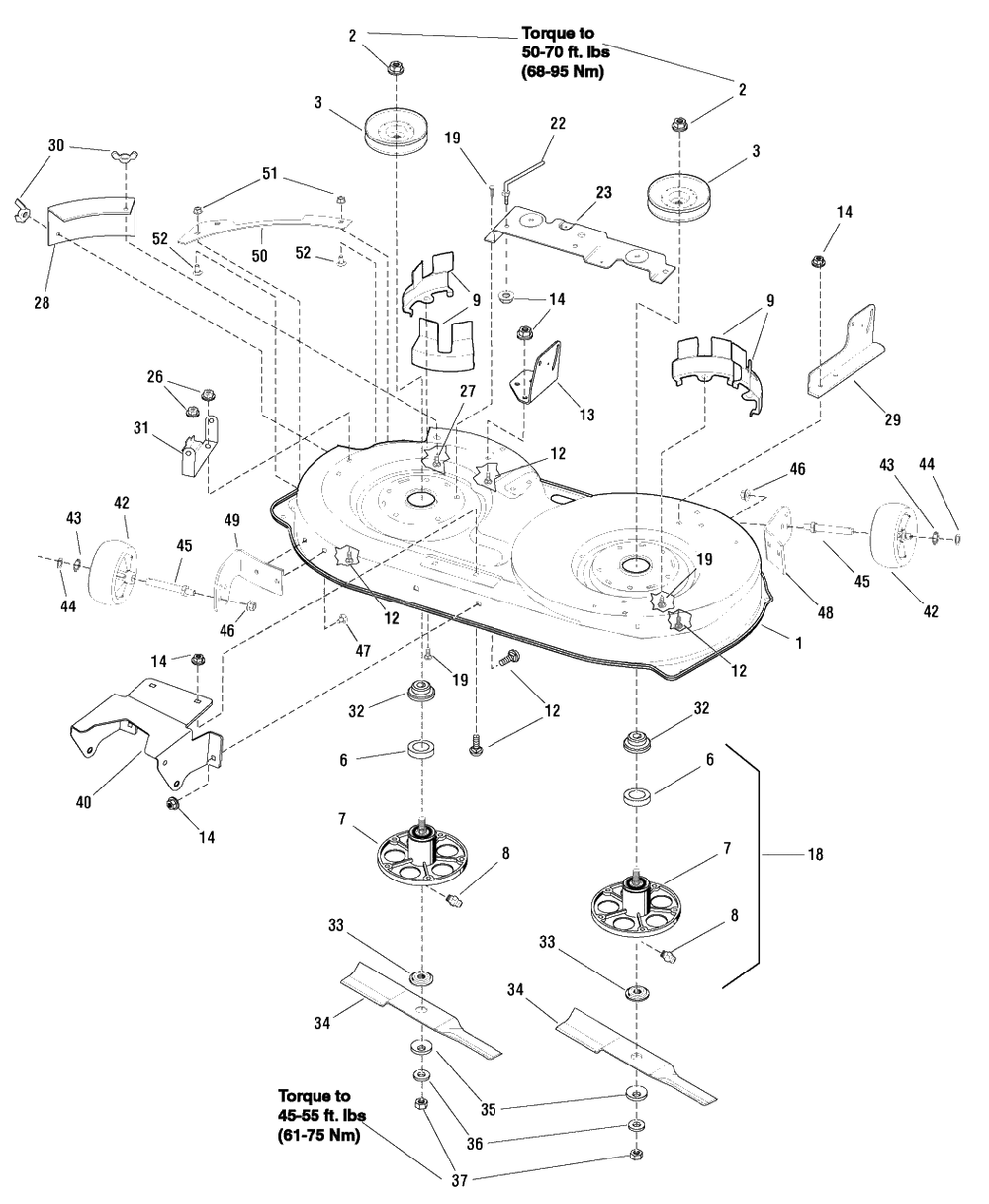 42-Inch Mower Deck - Housing, Arbors And Blade Diagram and Parts List for MT175420 (7800562)(2009) Murray Lawn Tractor
