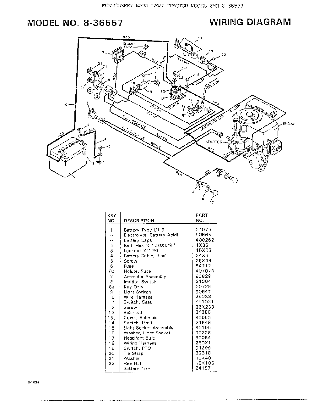 Wiring diagram Diagram and Parts List for 8-36557  Murray Lawn Tractor