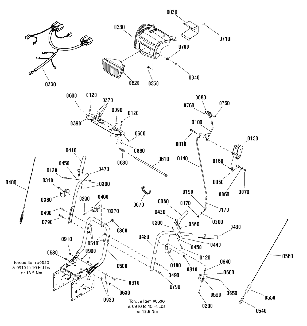 Handles And Controls Group Diagram and Parts List for 1150-27 (1695722)(2009) Murray Snow Blower