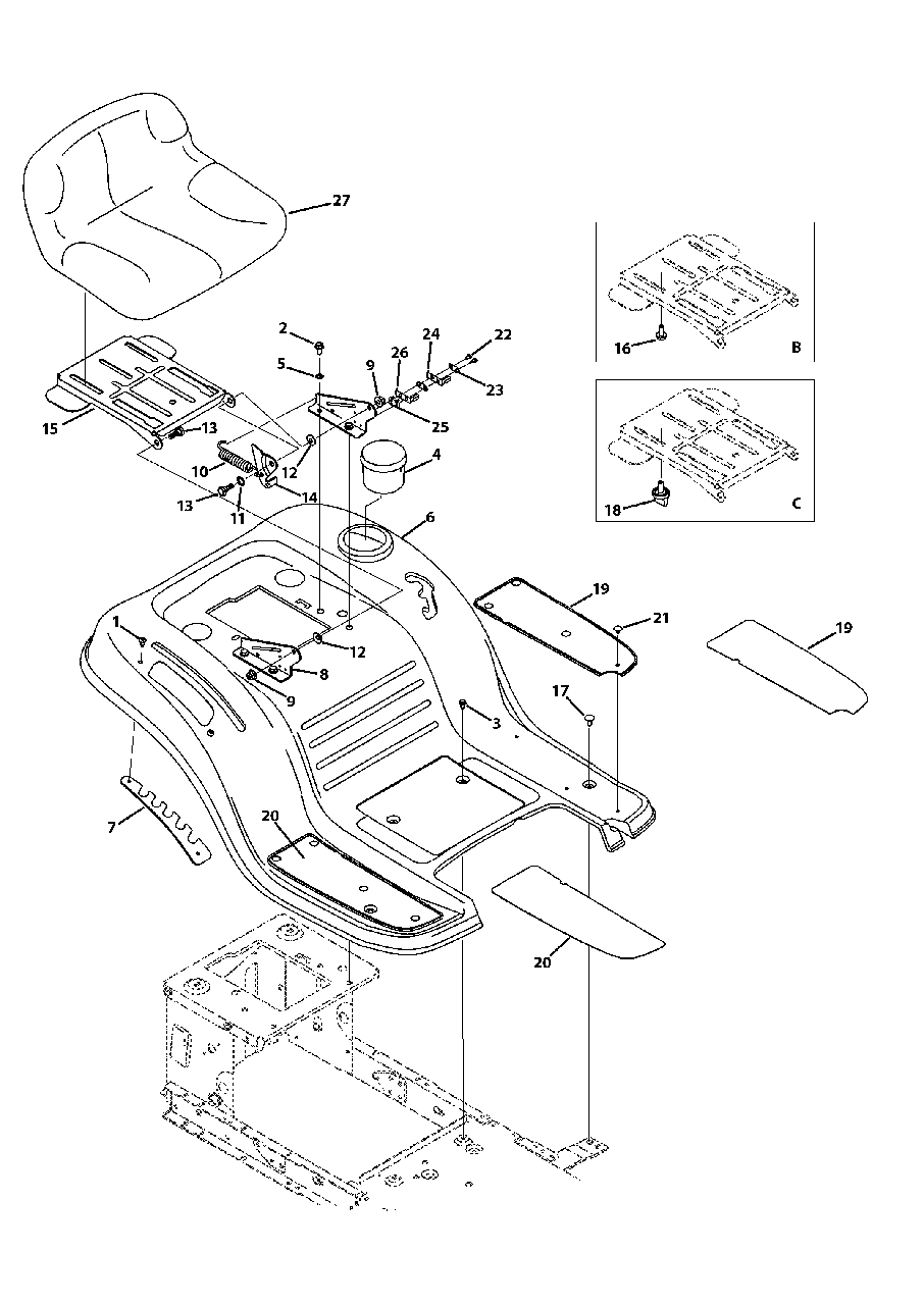 Seat And Fender Diagram and Parts List for 13AM772S058 2013 Murray Lawn Tractor