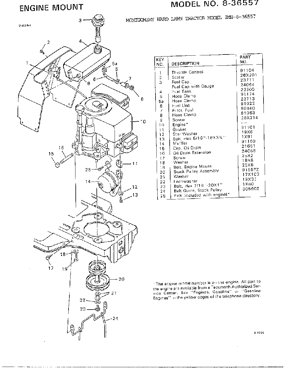 Engine mount Diagram and Parts List for 8-36557  Murray Lawn Tractor