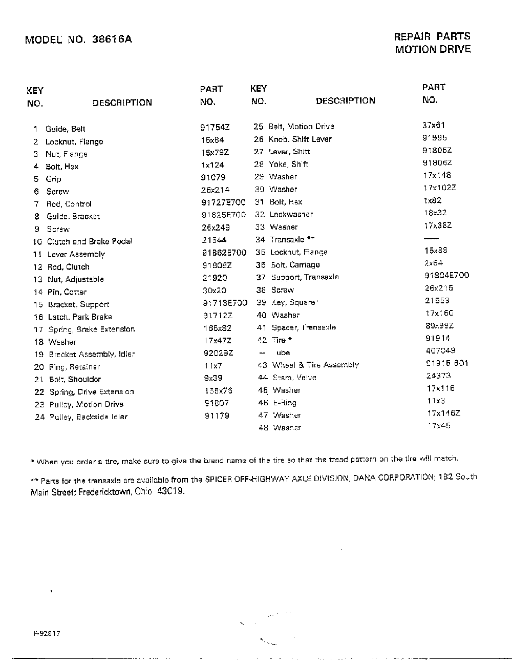 Motion drive page 2 Diagram and Parts List for 38616A  Murray Lawn Tractor
