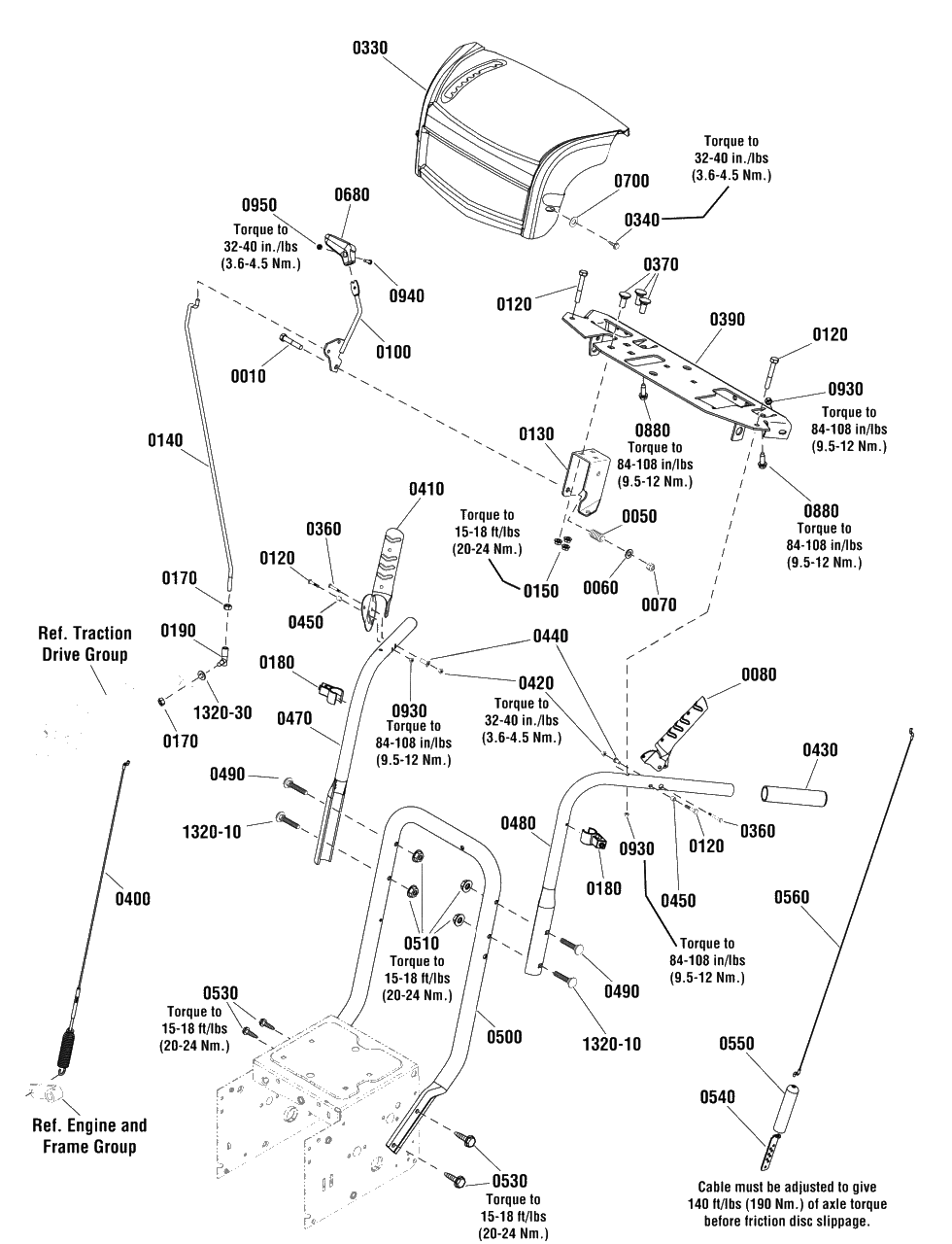 Handles And Controls Group Diagram and Parts List for 824EX (1696123)(2011) Murray Snow Blower