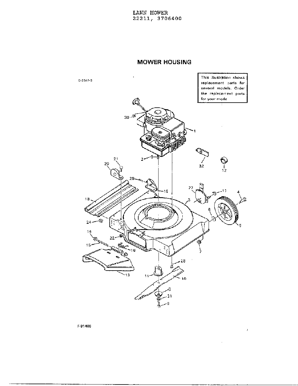 Mower housing Diagram and Parts List for 3706400  Murray Lawn Mower